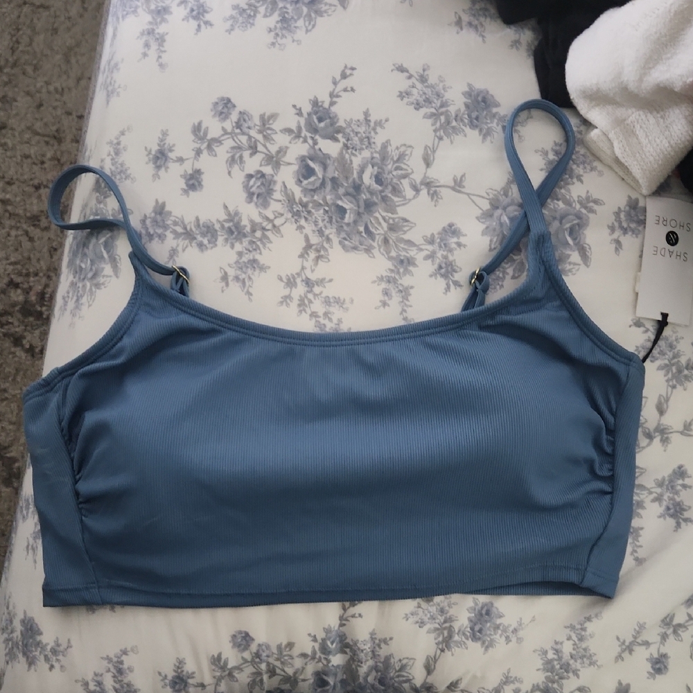 Blue Ribbed Crop Top